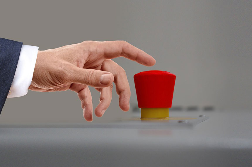 male hand clicking red button