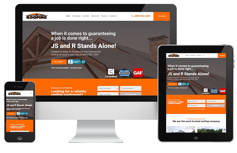 js and r roofing website screenshot