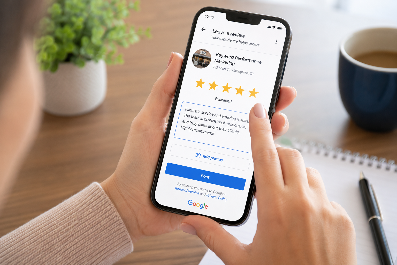 leaving a positive google review on cellphone