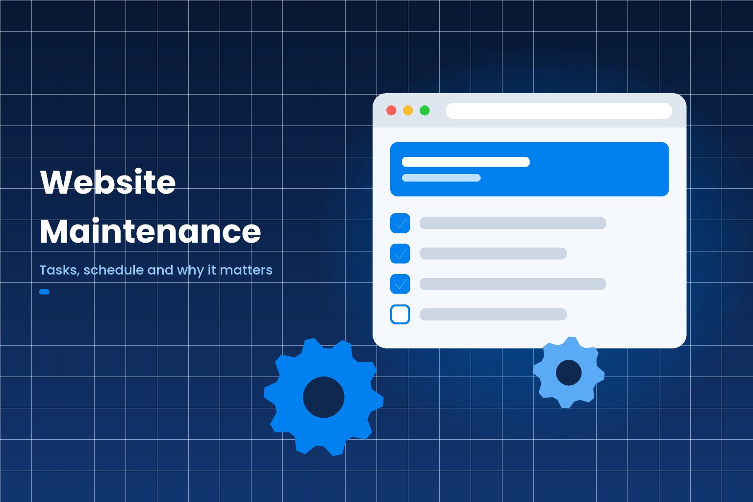 Website maintenance checklist with gears representing ongoing tasks and schedule